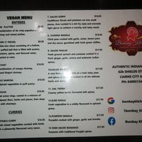 Vegan menu at Bombay Kitchen Cairns in Cairns