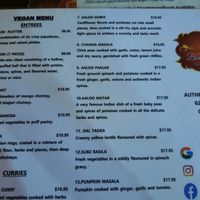 Vegan menu at Bombay Kitchen Cairns in Cairns
