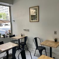 Inside seating at Village Creperie in New York City