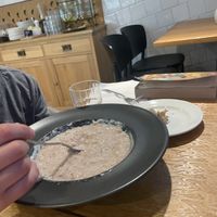 Porridge with fresh strawberry jam my kid mixed in...  at Kohvik Muna in Narva