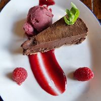 Chocolate Torte with Raspberry Sorbet at The Corn Mill in Llangollen