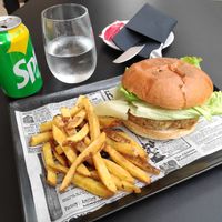 Falafel burger with fries at Soul Kitchen in 