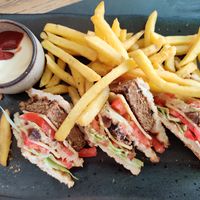 Sandwich with fries at Giorgos in Rhodes