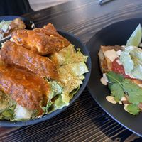 Buffalo Caesar salad and chicken quesadilla ￼  at PlantPub in Cambridge
