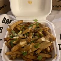 queso fries- barely any queso:(   at PlantPub in Cambridge