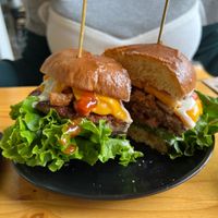 Pulled pork bbq burger  at PlantPub in Cambridge