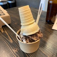 chocolate and vanilla swirl oat milk soft serve with crushed oreos! #Veganuary at PlantPub in Cambridge