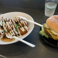 The classic burger and buffalo cauli wings  at PlantPub in Cambridge