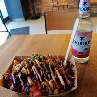 Vegan Kebap with homemade fries from fresh potatoes, tomatoes and red cabbage. The potatoes are from a local farmer.  at Frittenglück  in Koblenz