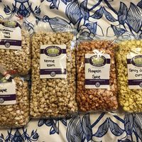 Kettle corn is size Large and all others are Smalls - all of these flavors are dairy-free at Coastal Maine Popcorn in Boothbay Harbor