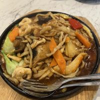 Vegetarian seafood hot plate noodles  at A-One Signature - Waterway Point in Northeast Singapore
