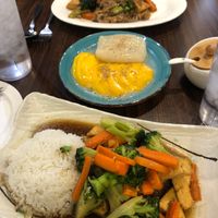 From top to bottom: Pad see ew with tofu, mango sticky rice, broccoli stir fry with tofu  at Asiana Thai & Sushi in Crestview Hills