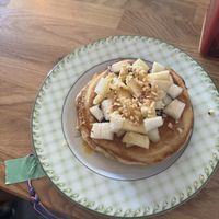 Strip and fruit topped pancakes   at Louisana in Lyon