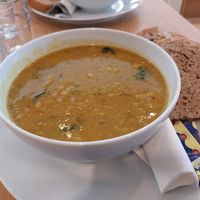 Cauliflower+ chickpea soup at The Wild Olive Tree in Glasgow