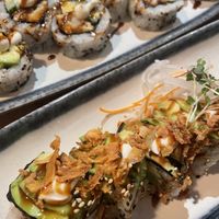 Crispy Mushroom Roll & Vegan Monday Roll  at Sushi And Salad in Ely