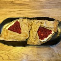 Pancakes with caviar and nut cheese 🤤  at Good Food Bowl in Moscow