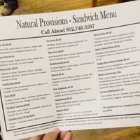 Sandwich menu  at Natural Provisions in St Johnsbury