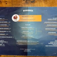 Menukaart (2 blaadjes = vegan, 1 blaadje = vegetarisch)  at Bierfabriek in Amsterdam