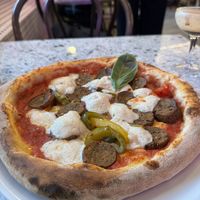 Vegan peperoni pizza  at Chicago Trattoria in Brussels