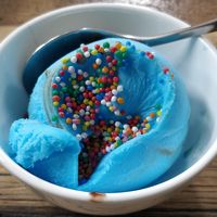 Blue Heaven ice-cream, with sprinkles at Vegie Tribe in Melbourne