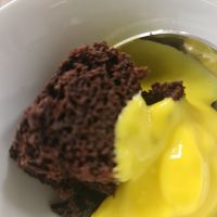 Choc cake with fruit custard at Vegie Tribe in Melbourne