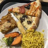 Pizza, lasagne, Chinese noodles and roast veg  at Vegie Tribe in Melbourne