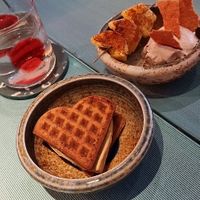 Piña clavo (grilled pineapple and clove ice cream), and Ice-cream sandwich (roasted almond flavour) at Analogue Initiative in Central Singapore