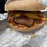 Beyond Sausage on a bun  at The Hearty Herbivore in Komoka