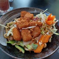 Udon Wok mit Tofu Tempura at MOONRICE in Groemitz