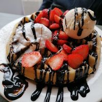 Strawberry vegan Waffle  at Newquay Waffle Stop in Newquay