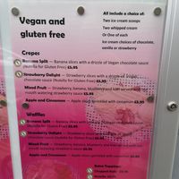 Vegan and gf menu  at Newquay Waffle Stop in Newquay