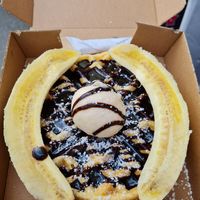 Banana and ice cream waffles at Newquay Waffle Stop in Newquay