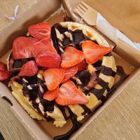 Strawberry waffles at Newquay Waffle Stop in Newquay