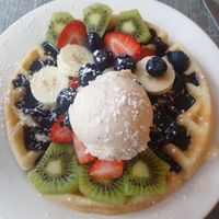 Mixed fruit waffels with chocolate sause. at Newquay Waffle Stop in Newquay