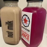 Cacao milk and pitaya limeade at Revolucion Coffee + Juice RIM in San Antonio