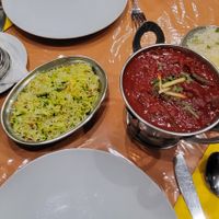 Pilau rice, Jalfrezi curry with mixed vegetables at Indian Express in Tenerife