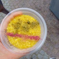 Saffron-pistachio-rosewater rice pudding. Delicious! at KUKU in Copenhagen