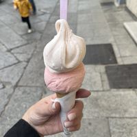 Strawberry 🍓  and Peach 🍑   at Gelateria Villi in Olbia
