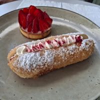 Strawberry tart and cream doughnut at Grey Lynn at Maison des Lys Pâtisserie in Auckland