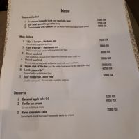 Menu at Lilja Guesthouse in Hofn