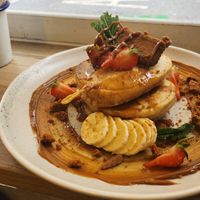 Biscoff, strawberry and banana pancakes at Cortado Cafe in Bath