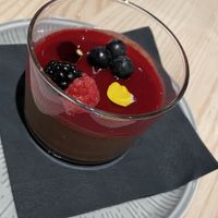 Chocolate pannacotta with raspberry at Bistro Elo in Helsinki