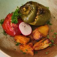 Vegetarian stuffed pepper at Greek Stories in Athens