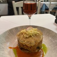Vegan Moussaka & house Rosé wine  at Greek Stories in Athens