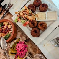 Fatteh and Falafel platter at Zezafoun Syrian Cuisine in Toronto
