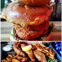 VFC burger and Banana Blossom fish n chips at Cleethorpes TapHouse & Kitchen in Cleethorpes