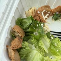 Dried and hard to chew “chikn” protein, and not laggy but weirdly soft croutons.   at Loving Hut - Mira Mesa in San Diego