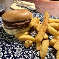 Vegan burger and chips   at The King's Highway in Inverness