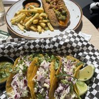 Fish tacos and hot dog  at Bone Free  in Costa Da Caparica