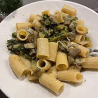 Pasta with peas, asparagus and artichoke. Made upon request.  at Urbana 47 in Rome